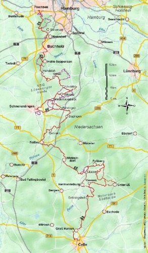 Buchcover und Innenansicht für das Buch: Heidschnuckenweg mit Heideschleifen