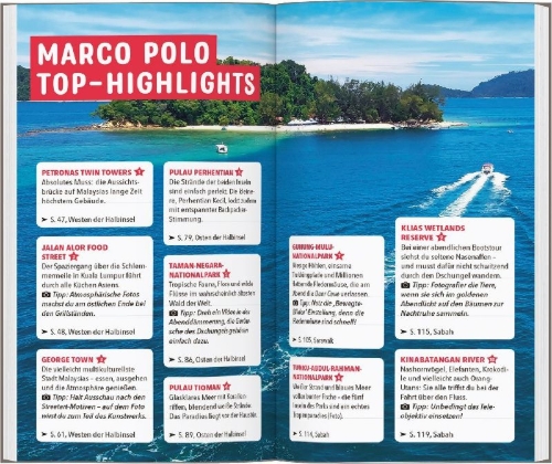 Buchcover und Innenansicht für das Buch: MARCO POLO Reiseführer Malaysia