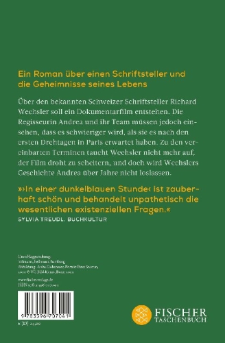 Buchcover und Innenansicht für das Buch: In einer dunkelblauen Stunde