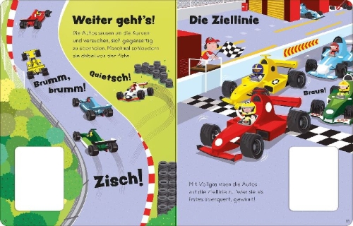 Buchcover und Innenansicht für das Buch: Wer gewinnt das Autorennen?