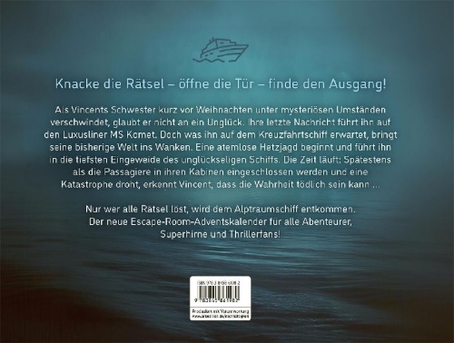 Buchcover und Innenansicht für das Buch: Escape Room. Christmas Cruise - Kreuzfahrt in den Tod