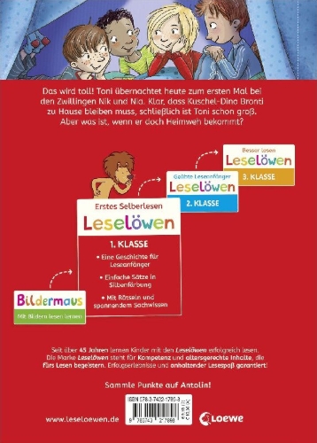 Buchcover und Innenansicht für das Buch: Leselöwen 1. Klasse - Toni übernachtet woanders
