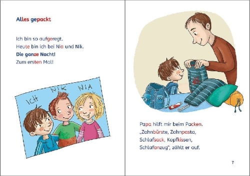 Buchcover und Innenansicht für das Buch: Leselöwen 1. Klasse - Toni übernachtet woanders