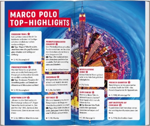 Buchcover und Innenansicht für das Buch: MARCO POLO Reiseführer USA Ost
