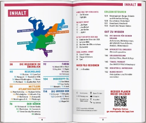 Buchcover und Innenansicht für das Buch: MARCO POLO Reiseführer USA Ost