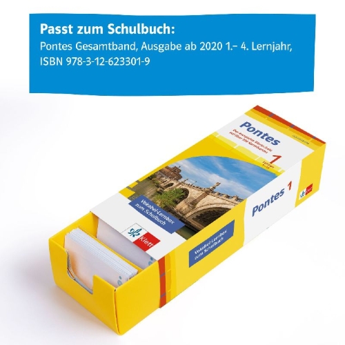 Buchcover und Innenansicht für das Buch: Pontes Gesamtband 1 (ab 2020) Vokabel-Lernbox zum Schulbuch 1. Lernjahr. Lektion 1-11