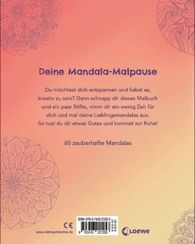 Buchcover und Innenansicht für das Buch: Harmonie und Entspannung mit Mandalas