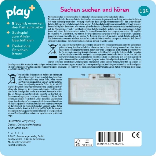 Buchcover und Innenansicht für das Buch: Play+ Mein allererstes Soundbuch Im Park - ab 12 Monate