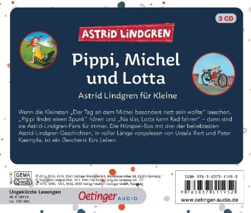 Buchcover und Innenansicht für das Buch: Pippi, Michel und Lotta