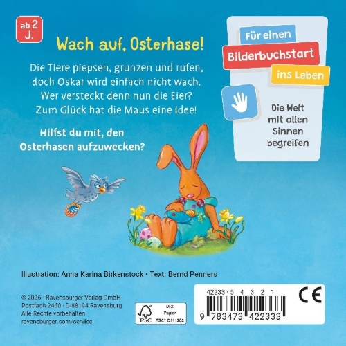 Buchcover und Innenansicht für das Buch: Aufgewacht, lieber Osterhase: Mein Oster-Mitmachbuch