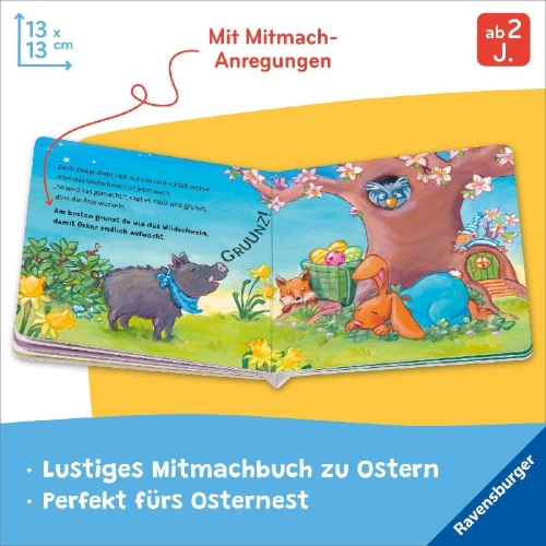 Buchcover und Innenansicht für das Buch: Aufgewacht, lieber Osterhase: Mein Oster-Mitmachbuch