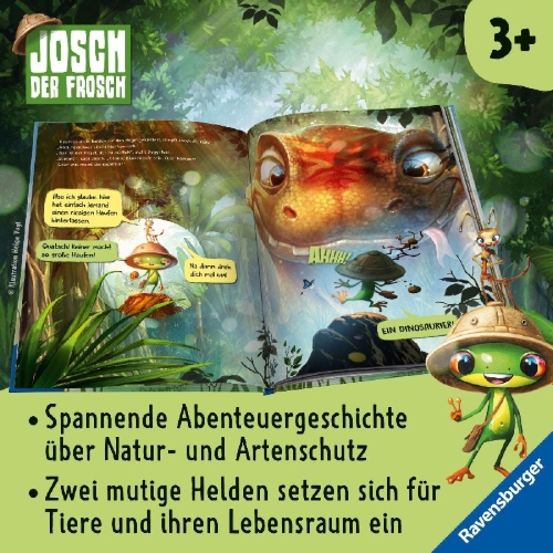 Buchcover und Innenansicht für das Buch: Josch der Frosch: Abenteuer im Regenwald