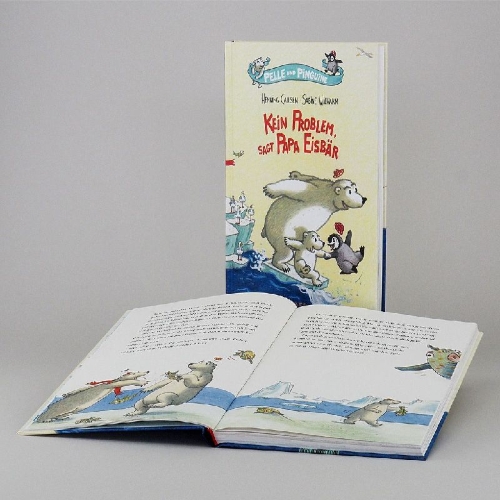 Buchcover und Innenansicht für das Buch: Pelle und Pinguine - Kein Problem, sagt Papa Eisbär