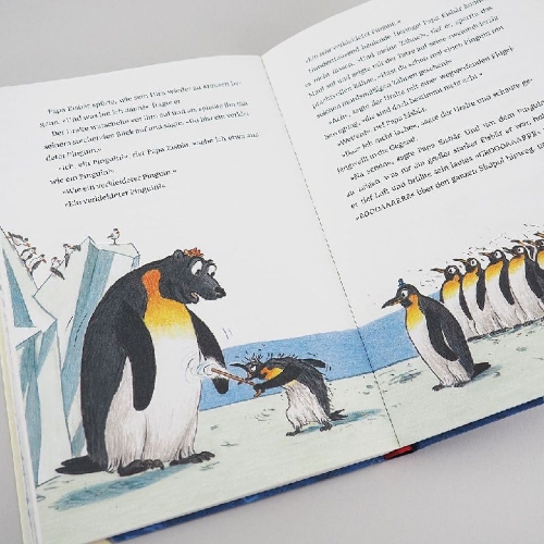 Buchcover und Innenansicht für das Buch: Pelle und Pinguine - Kein Problem, sagt Papa Eisbär