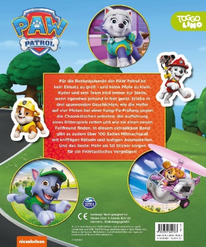 Buchcover und Innenansicht für das Buch: PAW Patrol: Mein Lieblingsbuch - Geschichten - Sticker - Ausmalseiten