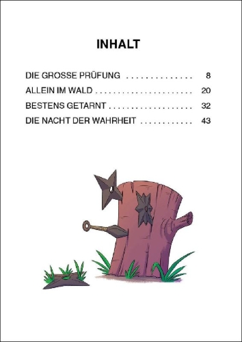 Buchcover und Innenansicht für das Buch: Leselöwen 2. Klasse - Die große Ninja-Prüfung (Großbuchstabenausgabe)