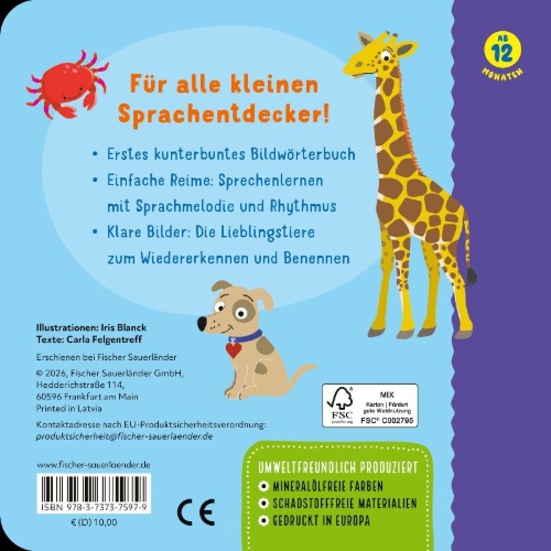 Buchcover und Innenansicht für das Buch: Kennst du das? Babys erstes Bildwörterbuch. Jeden Tag ein neues Tier