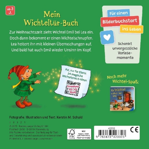 Buchcover und Innenansicht für das Buch: Hurra, der Wichtel ist da! Mein Wichteltür-Buch