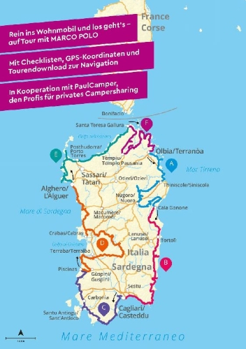 Buchcover und Innenansicht für das Buch: MARCO POLO Camper Guide Sardinien