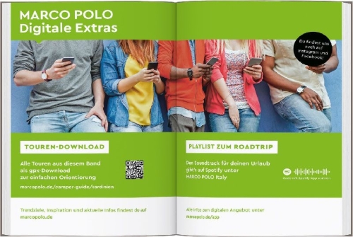 Buchcover und Innenansicht für das Buch: MARCO POLO Camper Guide Sardinien