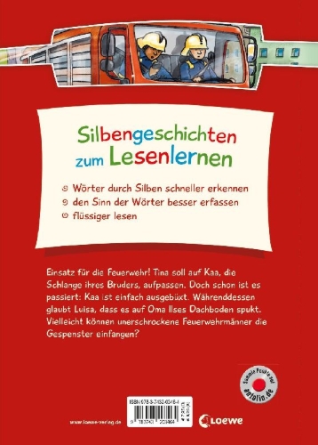 Buchcover und Innenansicht für das Buch: Silbengeschichten zum Lesenlernen - Feuerwehrgeschichten