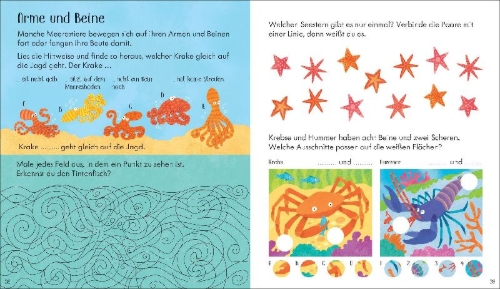Buchcover und Innenansicht für das Buch: Gilpin, R: Mein erstes Spiel-, Mal- und Ratebuch: Im Meer