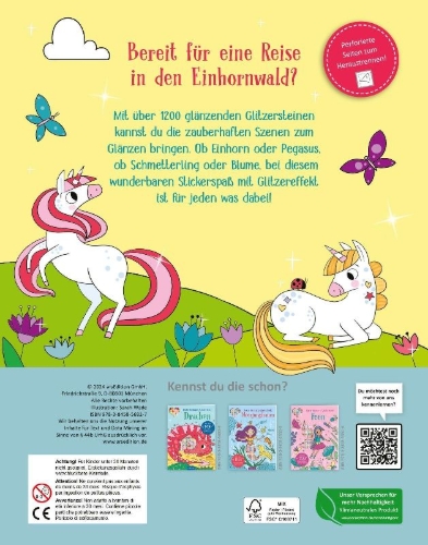 Buchcover und Innenansicht für das Buch: Mein Diamant-Stickerheft - Einhörner