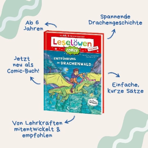 Buchcover und Innenansicht für das Buch: Leselöwen Comics 1. Klasse - Entführung im Drachenwald