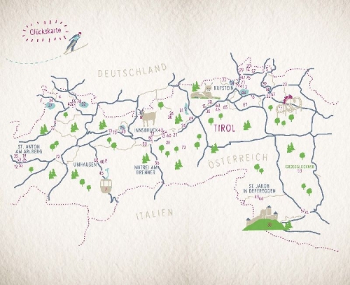 Buchcover und Innenansicht für das Buch: Glücksorte in Tirol