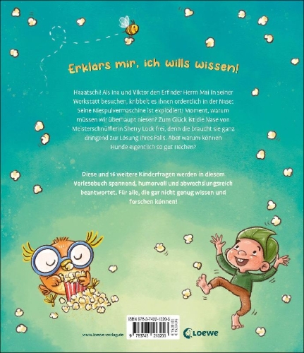 Buchcover und Innenansicht für das Buch: Warum-Geschichten zum Vorlesen - Warum Popcorn poppt, Hunde Meisterschnüffler sind und was du sonst noch wissen musst