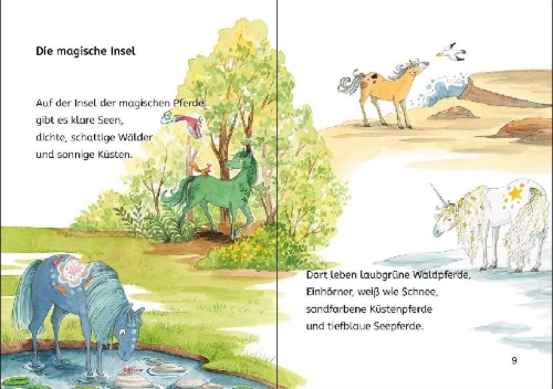 Buchcover und Innenansicht für das Buch: Leselöwen 1. Klasse - Die Insel der magischen Pferde