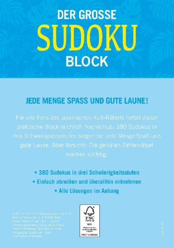 Buchcover und Innenansicht für das Buch: Der große Sudoku Block Band 1