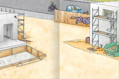 Buchcover und Innenansicht für das Buch: Mein Stickerheft Baustelle