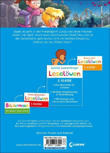 Buchcover und Innenansicht für das Buch: Leselöwen 2. Klasse - Alarm! Diebe im Freizeitpark!