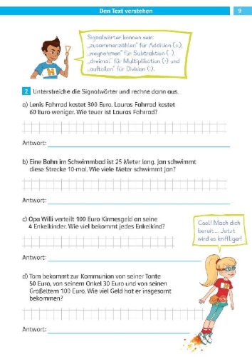 Buchcover und Innenansicht für das Buch: Die Mathe-Helden Textaufgaben 3. Klasse