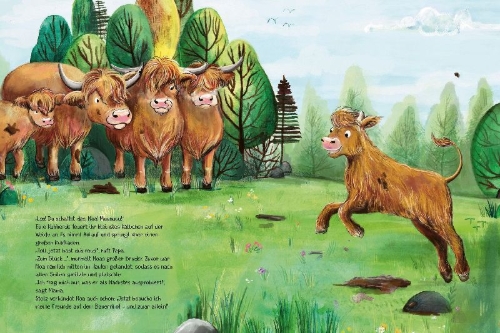 Buchcover und Innenansicht für das Buch: Ein verrückter Tag auf dem Bauernhof. Warum Ziegen keine Eier legen