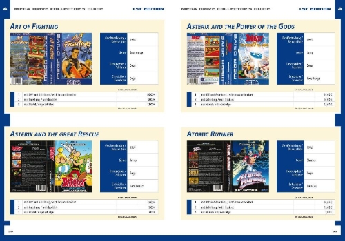 Buchcover und Innenansicht für das Buch: Mega Drive Collector´s Guide 1st Edition - Der Preisführer für eure SEGA Mega Drive Spiele-Sammlung