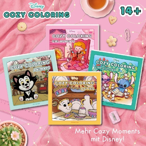 Buchcover und Innenansicht für das Buch: Cozy Coloring Disney - Girl Moments