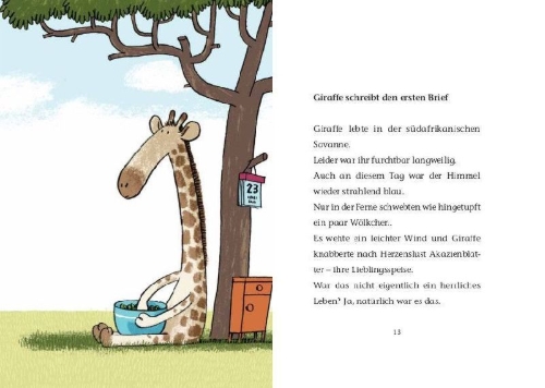 Buchcover und Innenansicht für das Buch: Boku wa African i Sumu Kirin to Iimasu