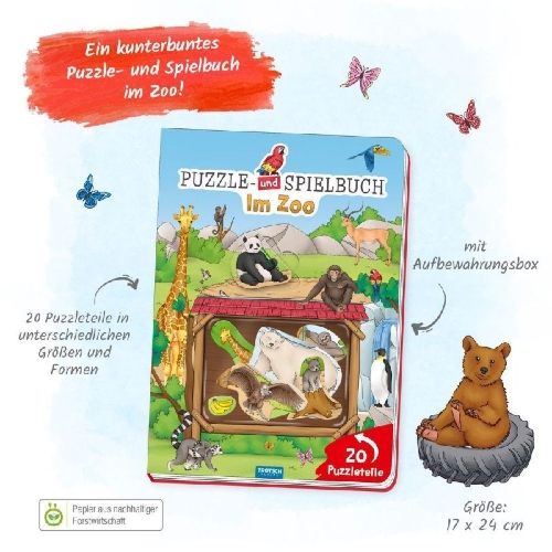 Buchcover und Innenansicht für das Buch: Trötsch Puzzlebuch Spielbuch Im Zoo