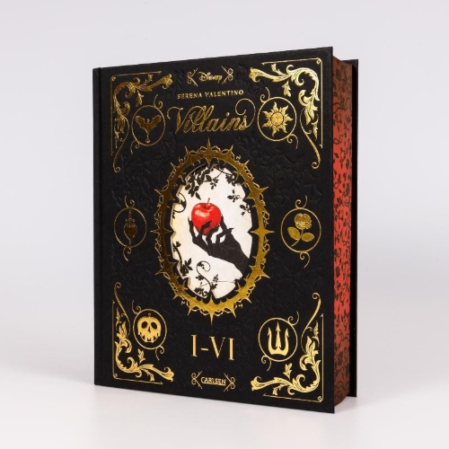Buchcover und Innenansicht für das Buch: Disney Villains: Villains Band I-VI: Luxusausgabe mit Farbschnitt im düsteren Dark-Fantasy-Setting