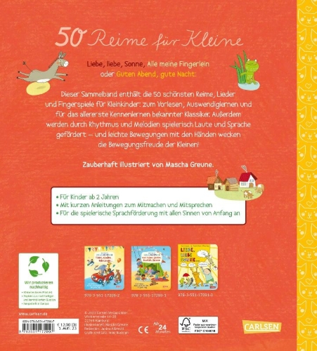 Buchcover und Innenansicht für das Buch: 50 Reime für Kleine
