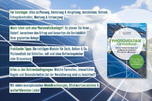 Buchcover und Innenansicht für das Buch: Photovoltaik für Einsteiger
