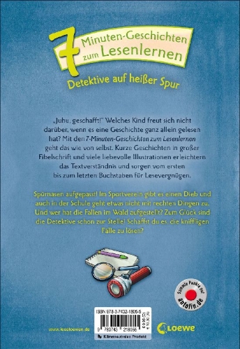 Buchcover und Innenansicht für das Buch: 7-Minuten-Geschichten zum Lesenlernen - Detektive auf heißer Spur