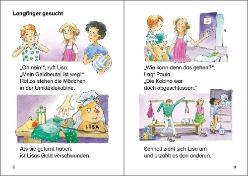 Buchcover und Innenansicht für das Buch: 7-Minuten-Geschichten zum Lesenlernen - Detektive auf heißer Spur