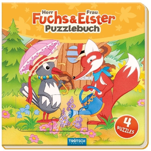 Buchcover und Innenansicht für das Buch: Trötsch Unser Sandmännchen Puzzlebuch mit 4 Puzzle Fuchs und Elster