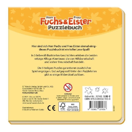 Buchcover und Innenansicht für das Buch: Trötsch Unser Sandmännchen Puzzlebuch mit 4 Puzzle Fuchs und Elster