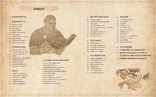 Buchcover und Innenansicht für das Buch: The Elder Scrolls: The Official Cookbook Vol. 2: Tastes and Tales from Tamriel