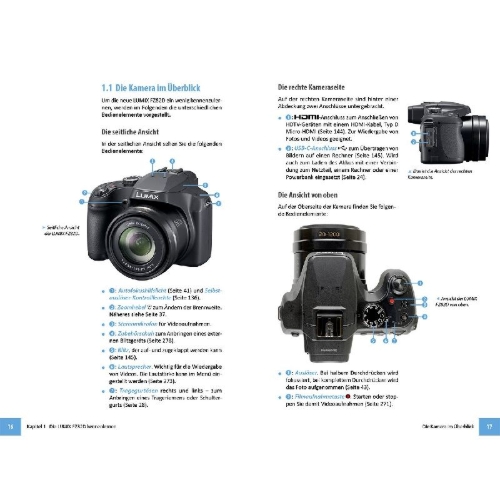 Buchcover und Innenansicht für das Buch: Panasonic LUMIX FZ82D - Das umfangreiche Praxisbuch zu Ihrer Kamera