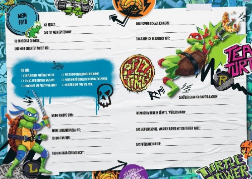 Buchcover und Innenansicht für das Buch: Teenage Mutant Ninja Turtles: Mutant Mayhem - Meine Freunde